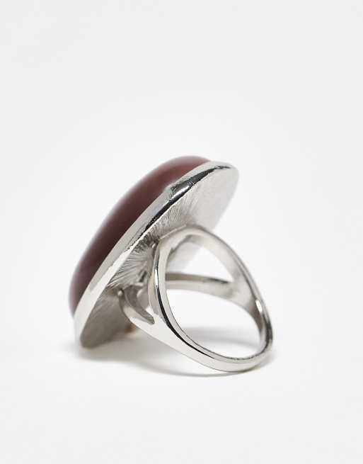 ASOS DESIGN Stone-set Ring With Mauve Cat-eye Stone In Silver Tone