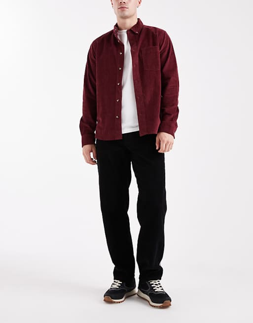 ASOS DESIGN Straight Cargo Trousers In Black Corduroy