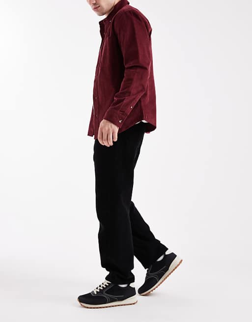 ASOS DESIGN Straight Cargo Trousers In Black Corduroy