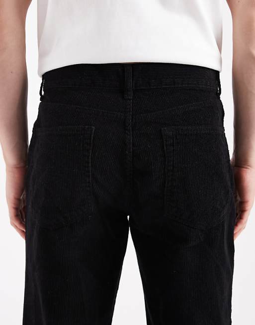 ASOS DESIGN Straight Cargo Trousers In Black Corduroy