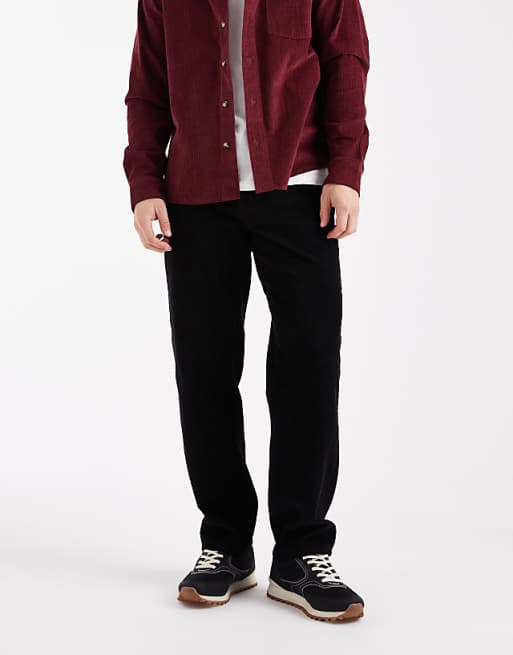 ASOS DESIGN straight cargo trousers in black corduroy