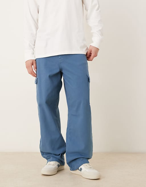 ASOS DESIGN straight fit cargo trouser in blue