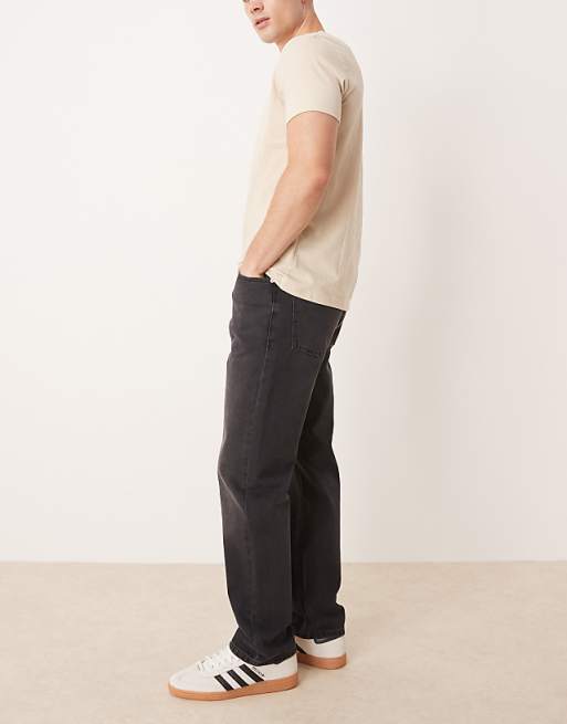 ASOS DESIGN Straight Fit Jeans With Rips In Black Wash