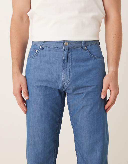 ASOS DESIGN Straight Fit Trousers In Chambray