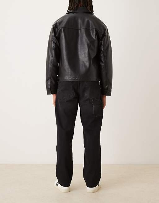 ASOS DESIGN Straight Jeans In Black Wash With Carpenter Details