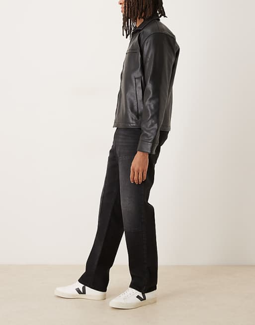 ASOS DESIGN Straight Jeans In Black Wash With Carpenter Details