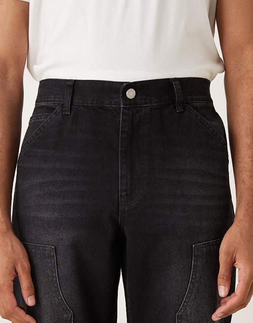 ASOS DESIGN Straight Jeans In Black Wash With Carpenter Details