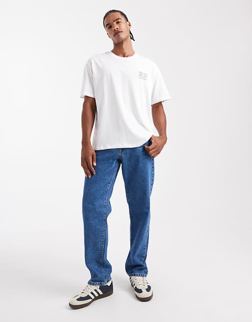 ASOS DESIGN straight jeans in mid wash blue