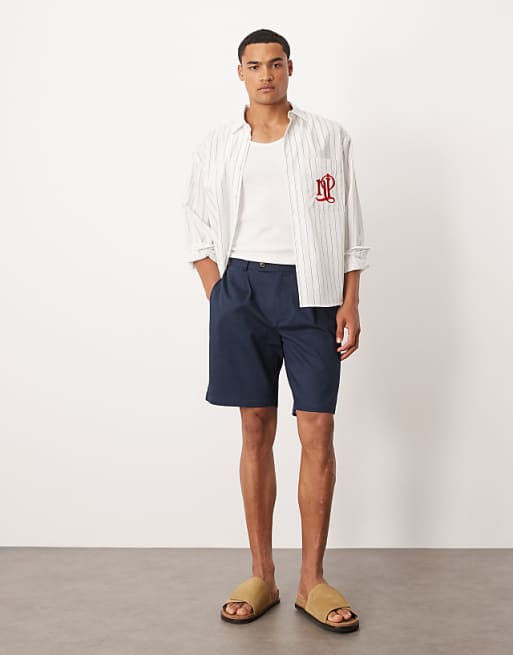 ASOS DESIGN straight leg chino short in navy linen look