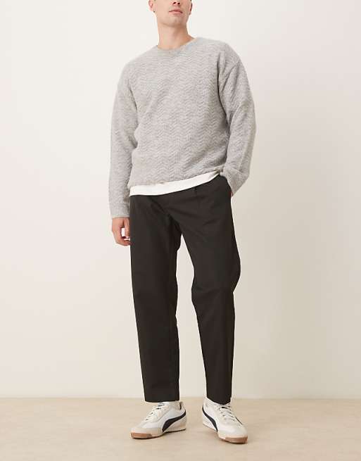 ASOS DESIGN Straight Leg Cropped Trouser With Half Elasticated Waistband In Black