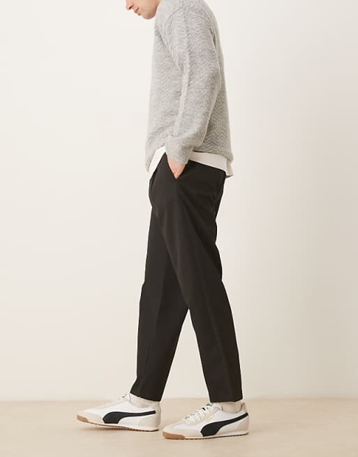 ASOS DESIGN Straight Leg Cropped Trouser With Half Elasticated Waistband In Black