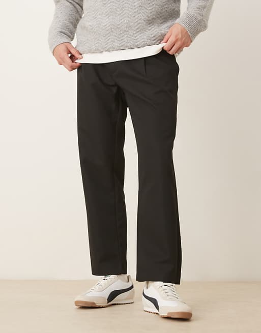 ASOS DESIGN straight leg cropped trouser with half elasticated waistband in black