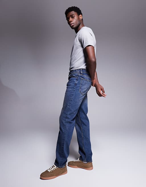 ASOS DESIGN Straight Leg Jeans With Vintage Tint In Dark Wash Blue