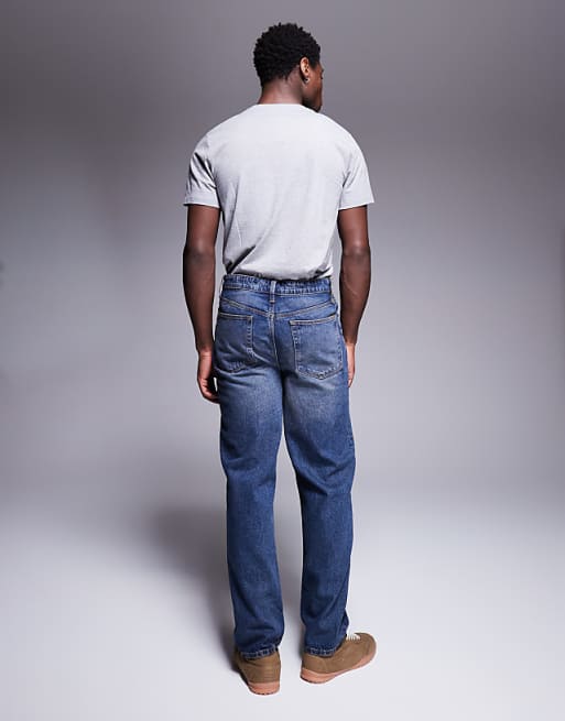 ASOS DESIGN Straight Leg Jeans With Vintage Tint In Dark Wash Blue