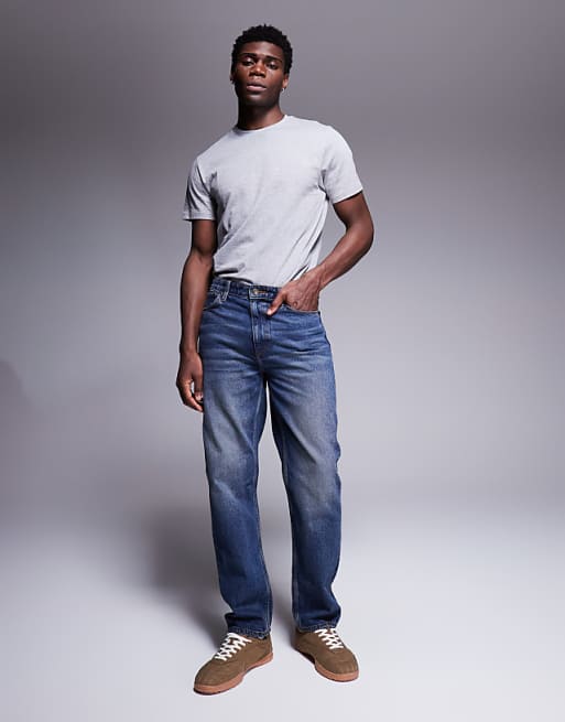 ASOS DESIGN straight leg jeans with vintage tint in dark wash blue