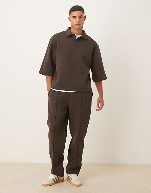 ASOS DESIGN Straight Leg Joggers With Pin Tucks In Brown