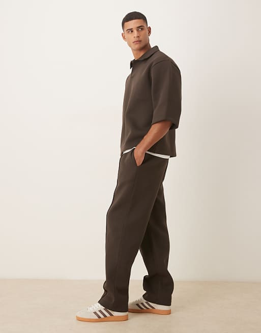 ASOS DESIGN Straight Leg Joggers With Pin Tucks In Brown