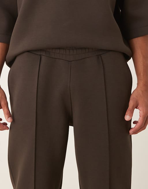 ASOS DESIGN Straight Leg Joggers With Pin Tucks In Brown