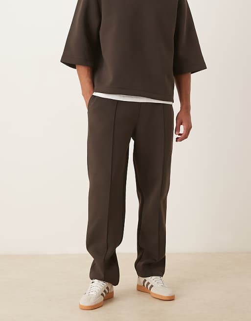 ASOS DESIGN straight leg joggers with pin tucks in brown