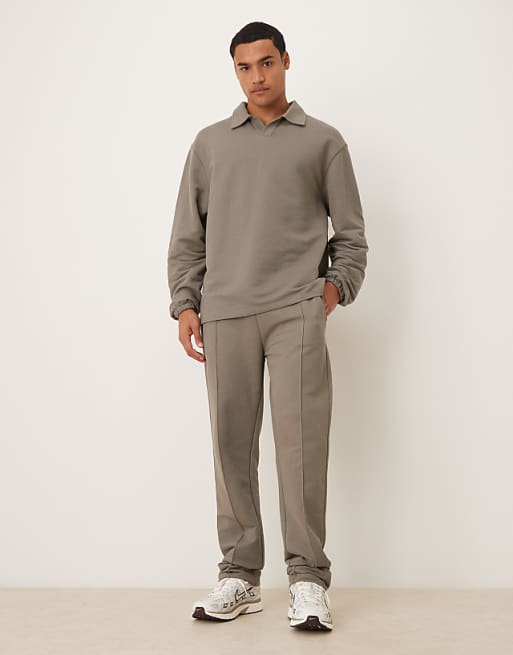 ASOS DESIGN Straight Leg Pique Joggers With Pin Tucks In Khaki