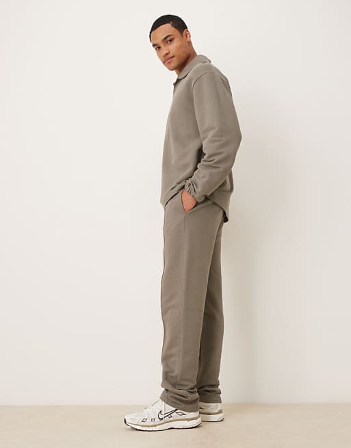 ASOS DESIGN Straight Leg Pique Joggers With Pin Tucks In Khaki