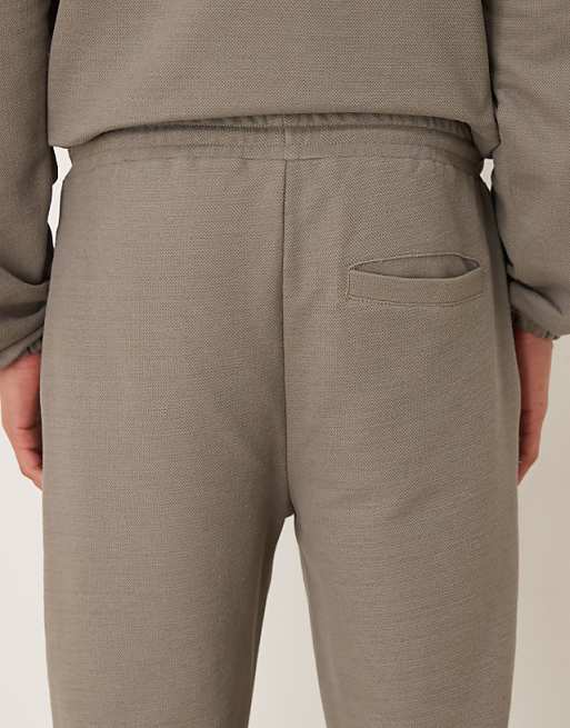 ASOS DESIGN Straight Leg Pique Joggers With Pin Tucks In Khaki