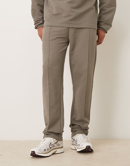 ASOS DESIGN straight leg pique joggers with pin tucks in khaki