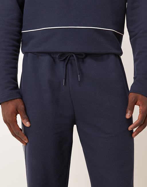 ASOS DESIGN Straight Leg Pique Joggers With Side Piping In Navy