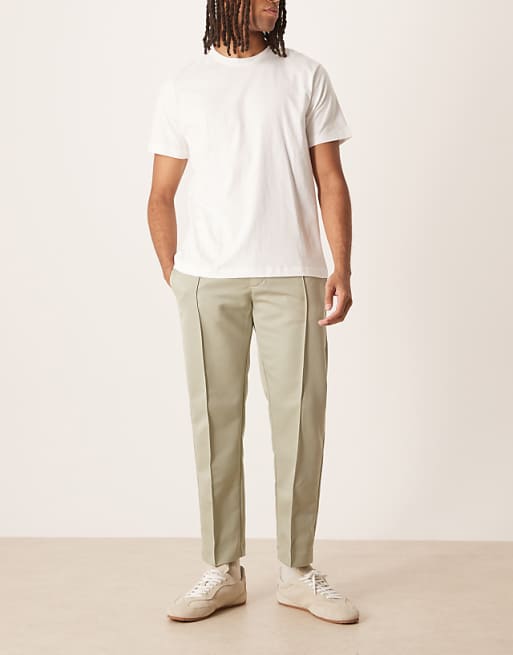 ASOS DESIGN Straight Leg Smart Cropped Trouser With Pintuck Detail In Sage Green