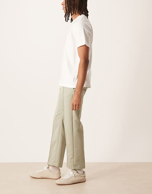 ASOS DESIGN Straight Leg Smart Cropped Trouser With Pintuck Detail In Sage Green