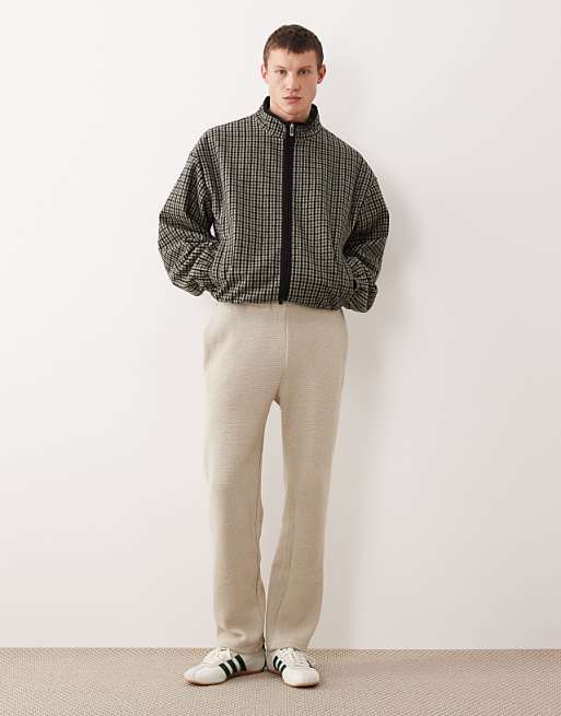 ASOS DESIGN straight leg textured jogger in beige