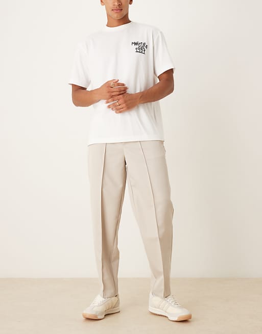 ASOS DESIGN Straight Leg Trouser With Elasticated Waist Band And Pintucks In Stone