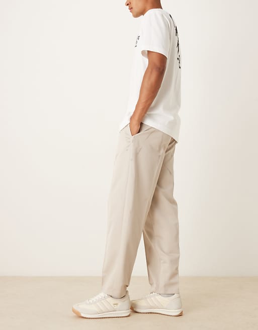 ASOS DESIGN Straight Leg Trouser With Elasticated Waist Band And Pintucks In Stone