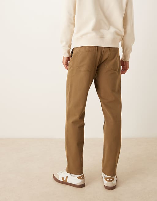 ASOS DESIGN Straight Leg Trousers In Khaki With Pleats