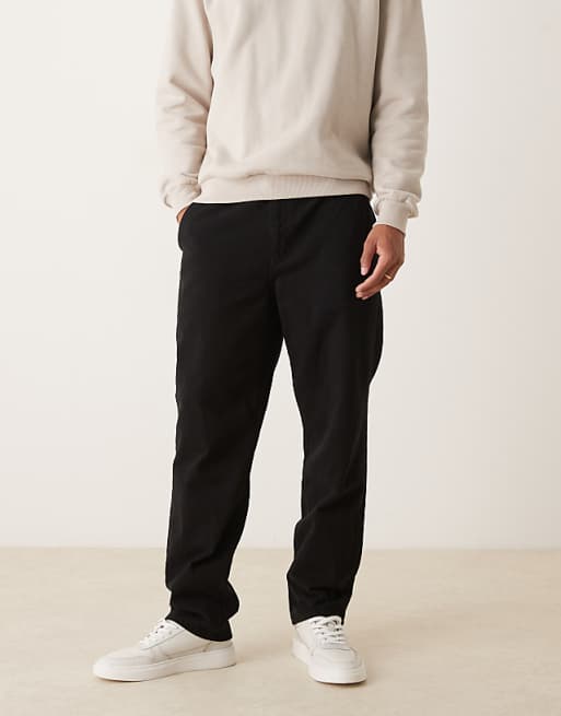 ASOS DESIGN straight pull on chinos in black