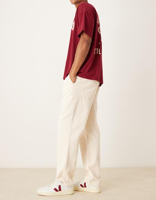 ASOS DESIGN Straight Pull On Chinos In Ecru