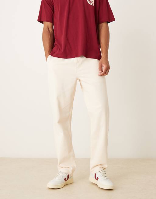 ASOS DESIGN straight pull on chinos in ecru