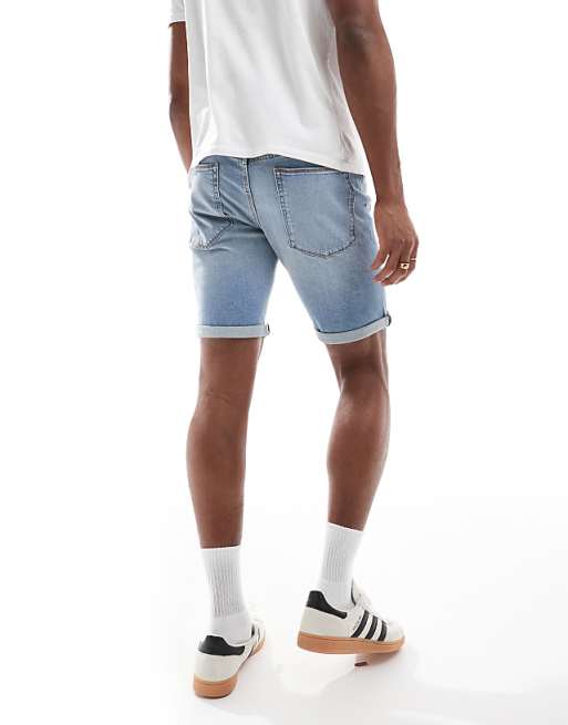 ASOS DESIGN Straight Slim Denim Short In Light Wash Blue