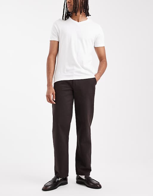 ASOS DESIGN Straight Trousers In Brown