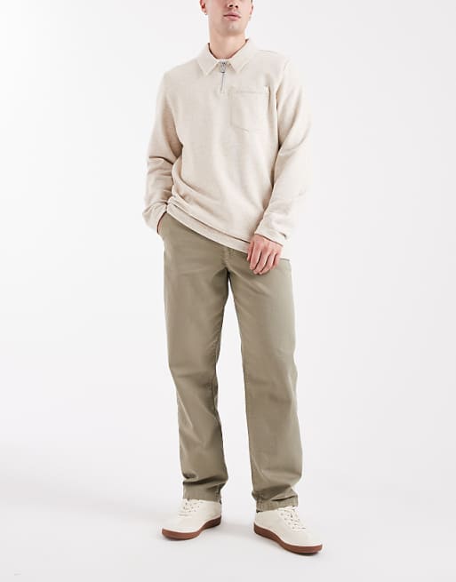ASOS DESIGN Straight Trousers In Washed Khaki