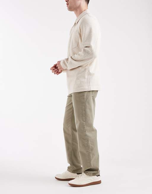 ASOS DESIGN Straight Trousers In Washed Khaki