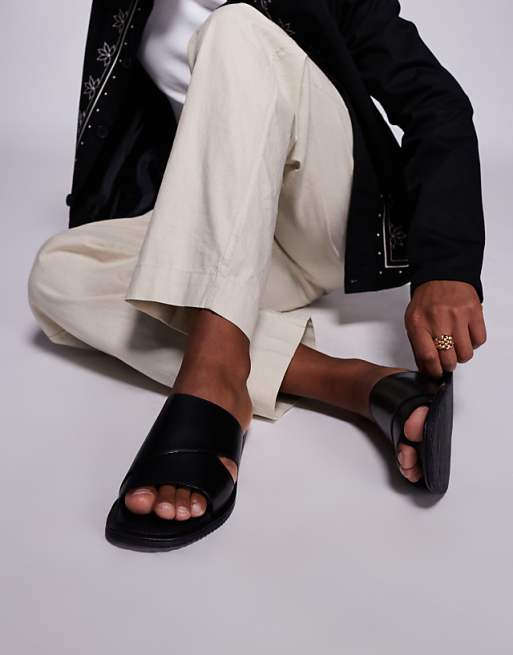 ASOS DESIGN Strap Sandals In Black Leather