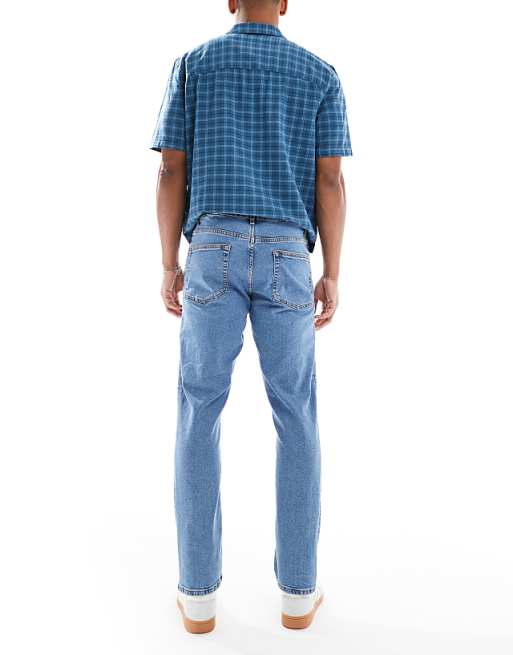 ASOS DESIGN Stretch Slim Jeans In Flat Mid Wash Blue