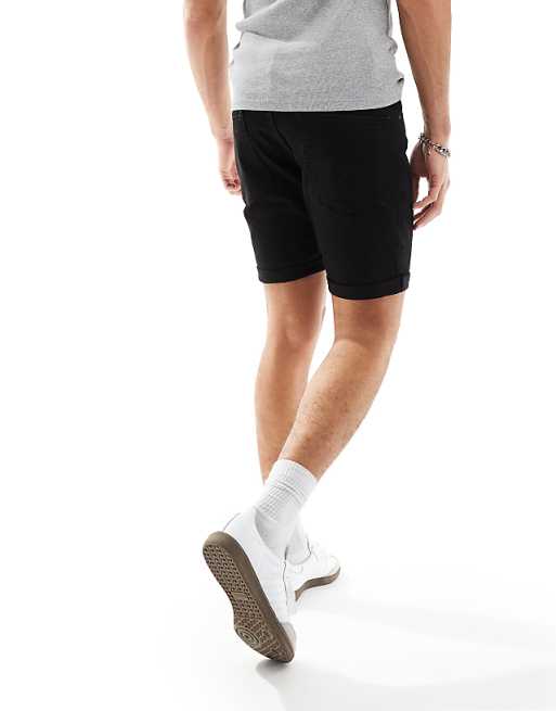 ASOS DESIGN Stretch Slim Regular Length Denim Shorts In Black