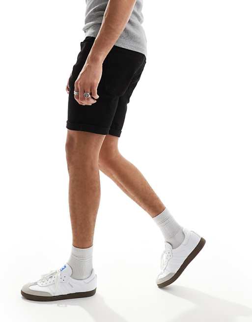 ASOS DESIGN Stretch Slim Regular Length Denim Shorts In Black
