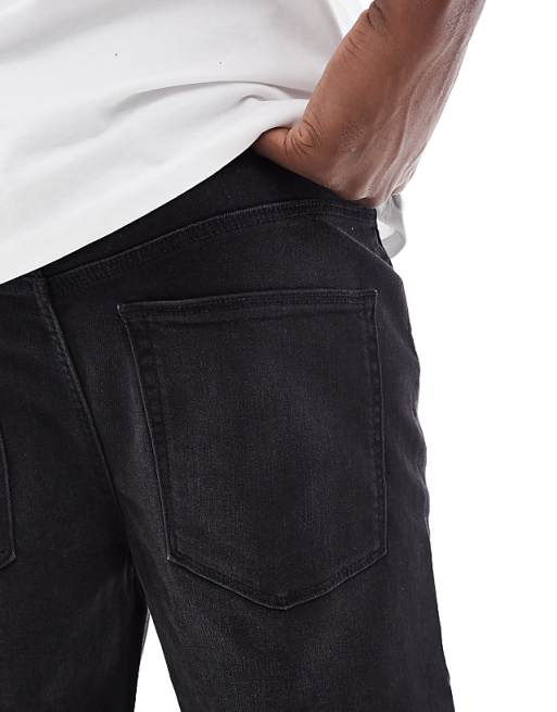 ASOS DESIGN Stretch Slim Regular Length Denim Shorts In Washed Black