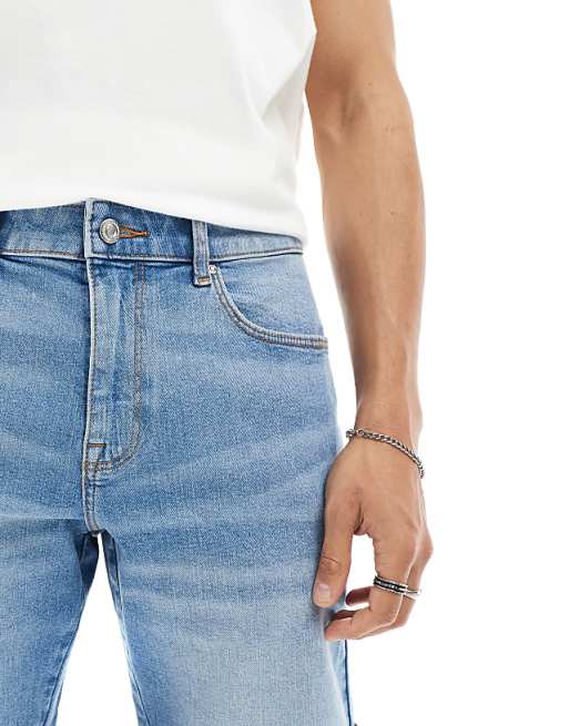 ASOS DESIGN Stretch Slim Regular Length Denim Short In Vintage Light Wash Blue