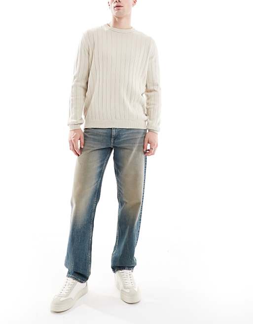 ASOS DESIGN stretch straight jeans with tint in light wash blue