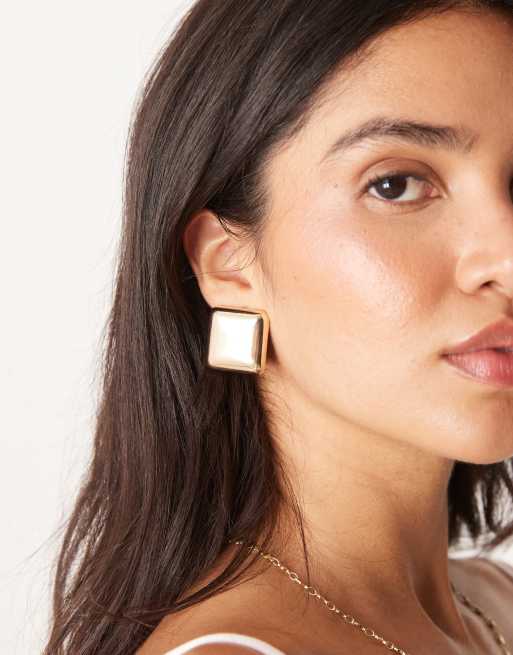 ASOS DESIGN Stud Earrings In Large Clean Square Design In Gold Tone