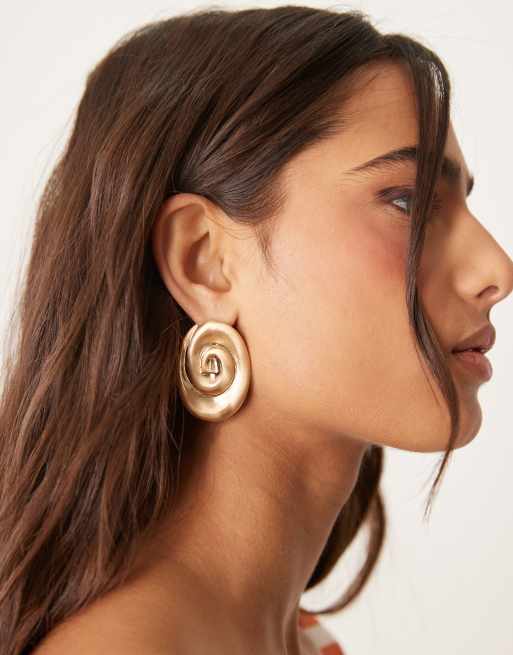 ASOS DESIGN Stud Earrings In Swirl Design In Brushed Gold Tone